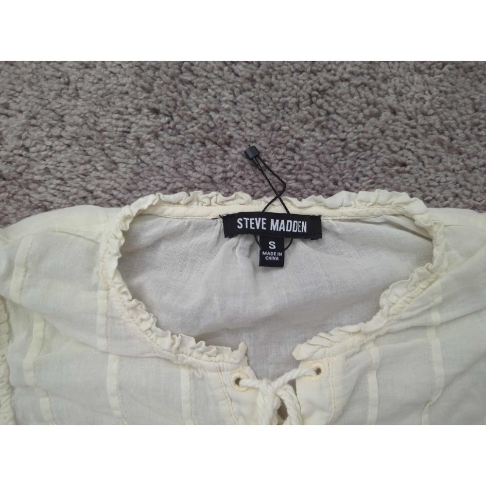 Steve Madden Blouse Womens S Ivory Ruffled Sleeve Lace Up Eyelet Relaxed Boho - Picture 2 of 6